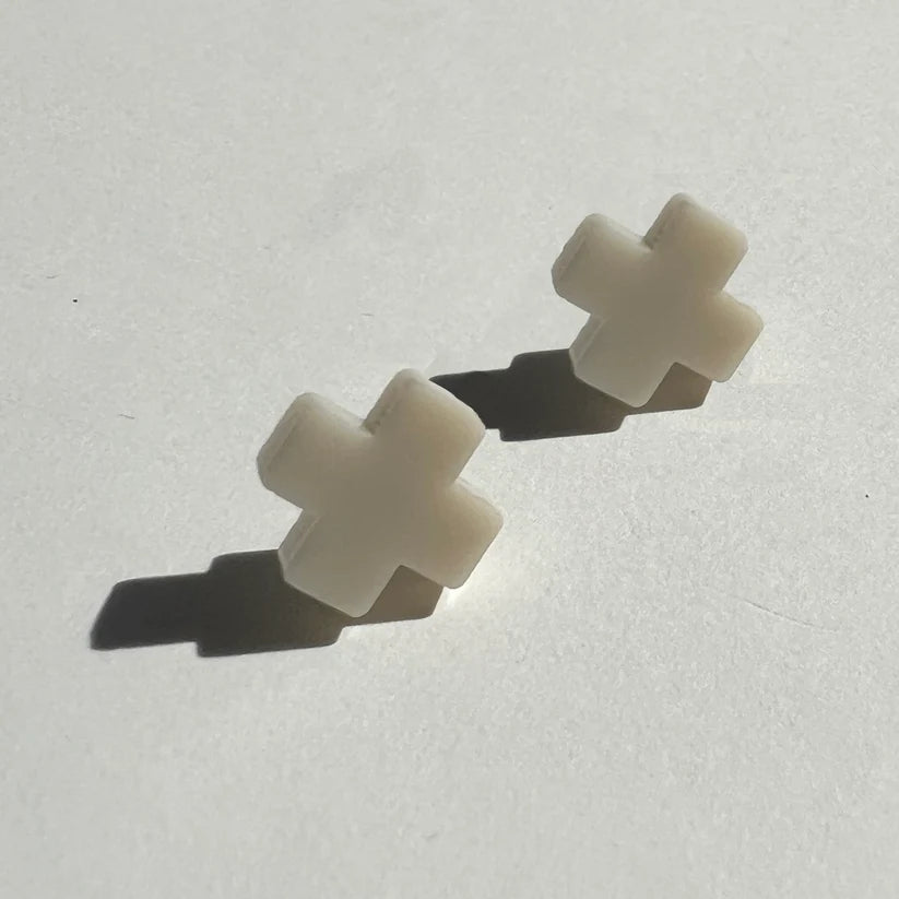 Mingled Cross Stud Earrings – Matte Ivory Beige