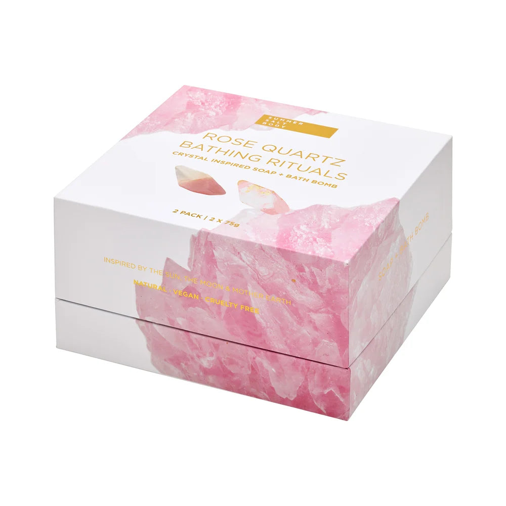 Summer Salt Body Rose Quartz Bathing Rituals – 2 Pack Crystal Inspired Soap & Bath Bomb