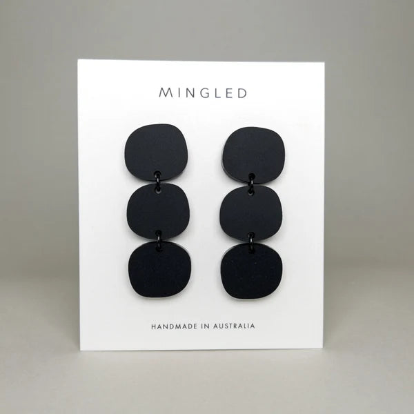 Mingled Triple Stack Dangle Earrings – Matte Black