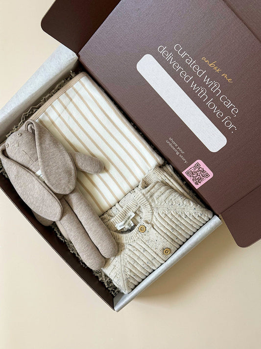 Unbox Me curated new baby and new mum gift box with thoughtful keepsakes