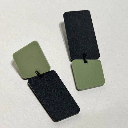 Mingled Bauhaus Statement Earrings – Matte Black & Olive Green