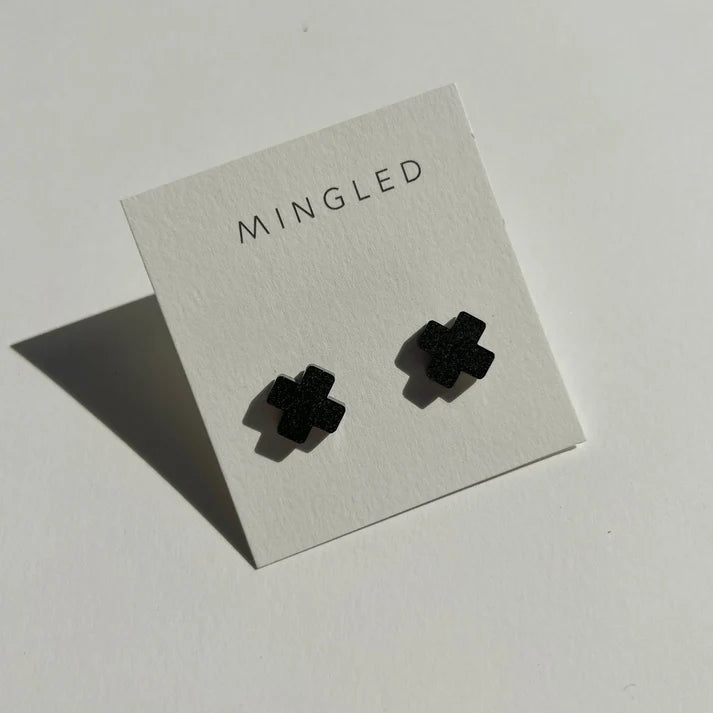 Mingled Cross Stud Earrings – Matte Black