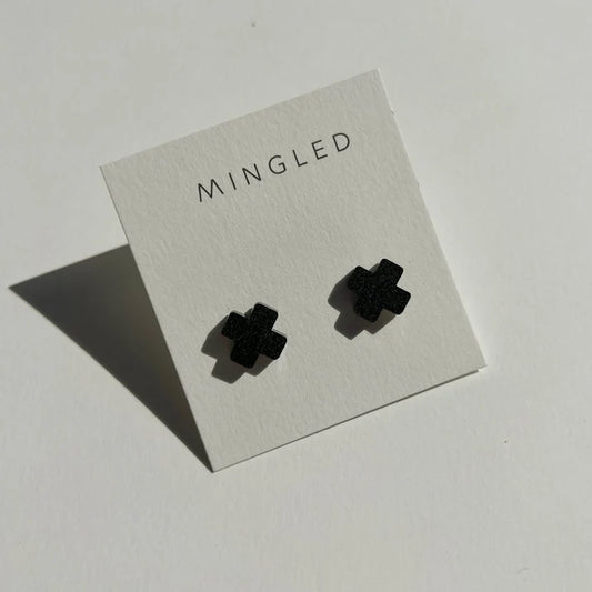 Mingled Cross Stud Earrings – Matte Black