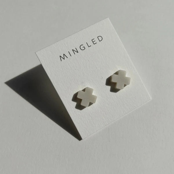 Mingled Cross Stud Earrings – Matte Ivory Beige
