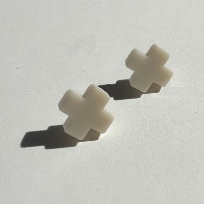 Mingled Cross Stud Earrings – Matte Ivory Beige