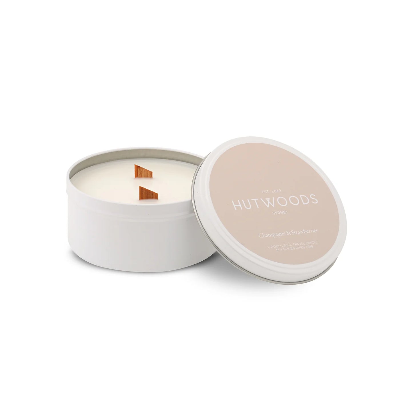 Hutwoods Champagne & Strawberries Travel Candle | 50+ Hours Burn Time