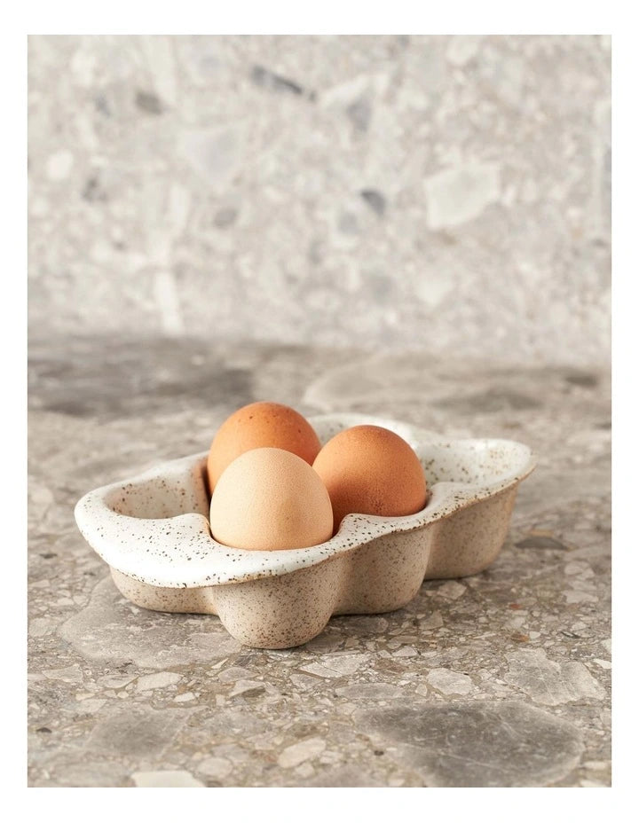 Natural Home Egg Crate In White Speckle Holds 6 Eggs