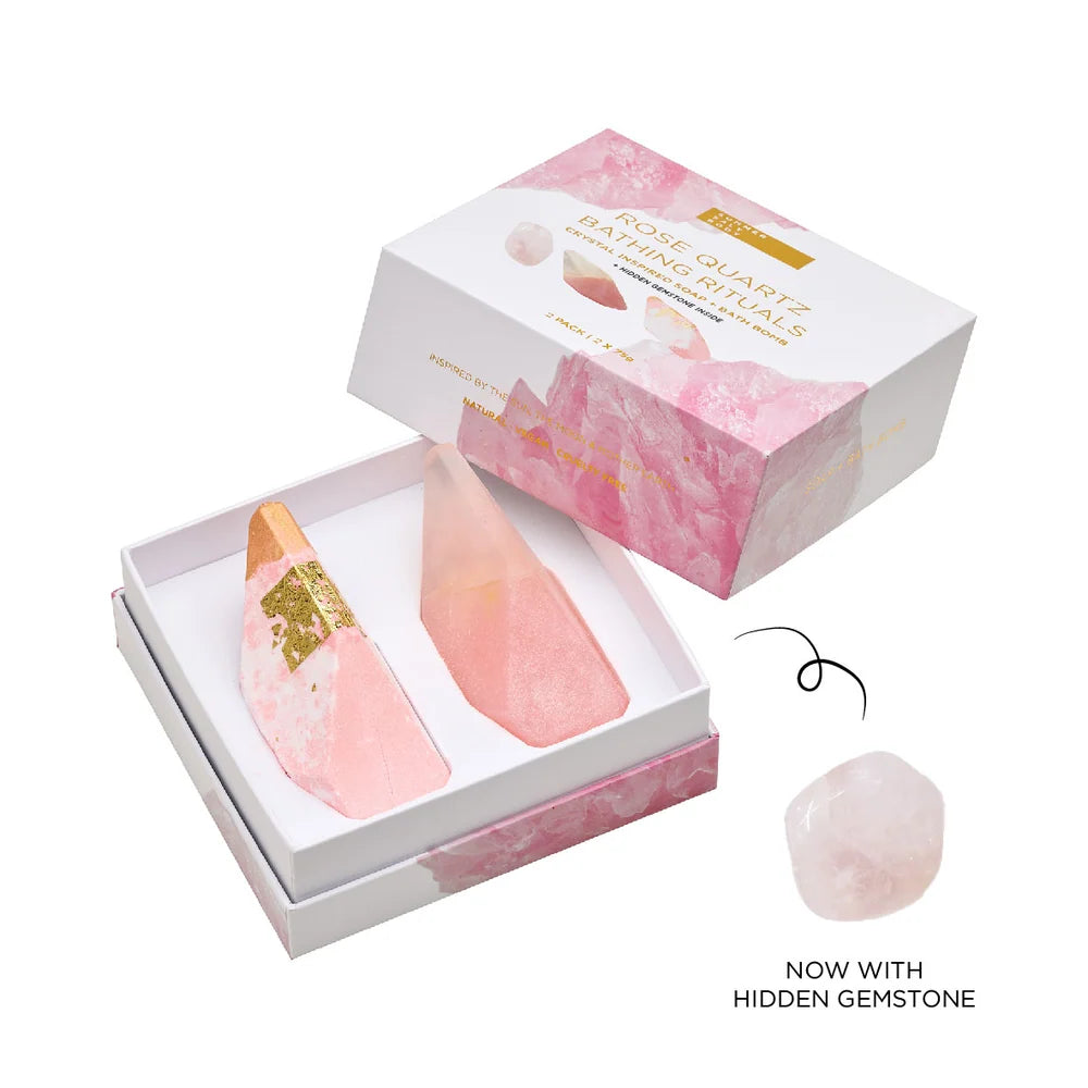 Summer Salt Body Rose Quartz Bathing Rituals – 2 Pack Crystal Inspired Soap & Bath Bomb