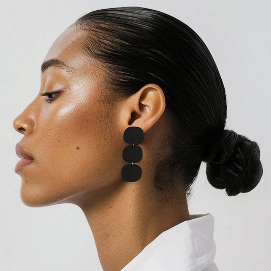 Mingled Triple Stack Dangle Earrings – Matte Black